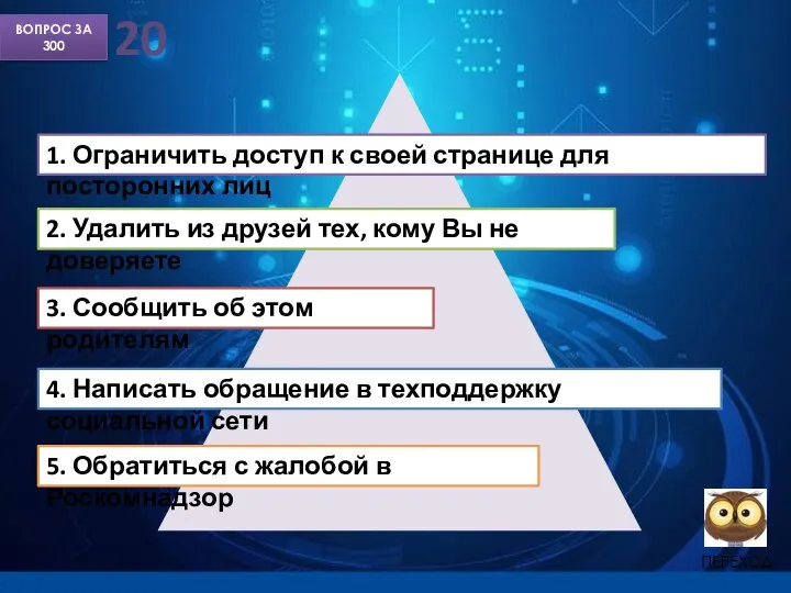 ВОПРОС ЗА 300 20 1. Ограничить доступ к своей странице для