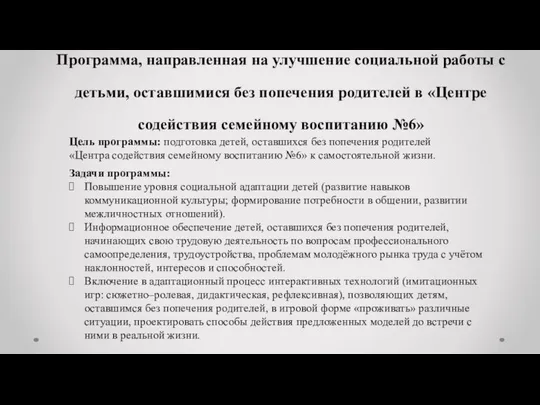 Программа, направленная на улучшение социальной работы с детьми, оставшимися без попечения