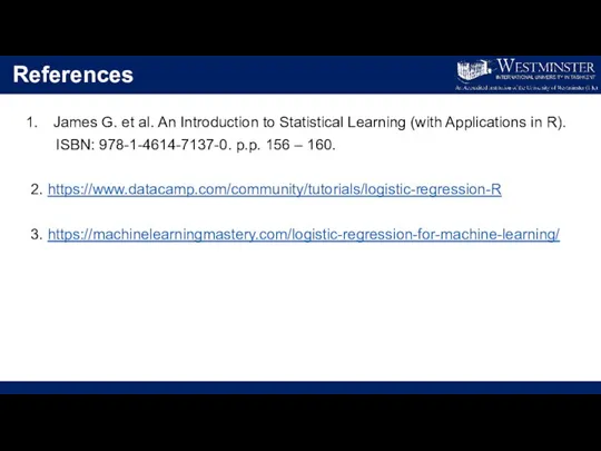 References James G. et al. An Introduction to Statistical Learning (with