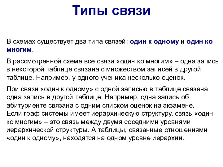 Типы связи В схемах существует два типа связей: один к одному