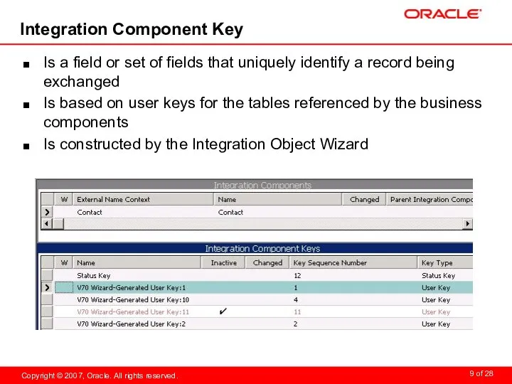 Integration Component Key Is a field or set of fields that