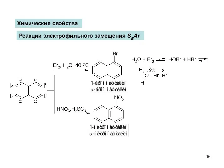 Химические свойства Реакции электрофильного замещения SEAr