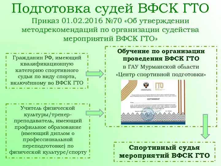 Гражданин РФ, имеющий квалификационную категорию спортивного судьи по виду спорта, включённому