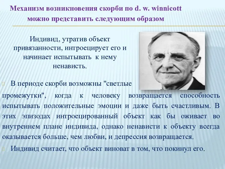 Механизм возникновения скорби по d. w. winnicott можно представить следующим образом