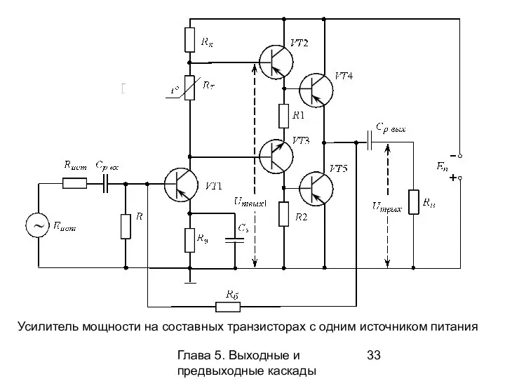 Глава 5. Выходные и предвыходные каскады Усилитель мощности на составных транзисторах с одним источником питания
