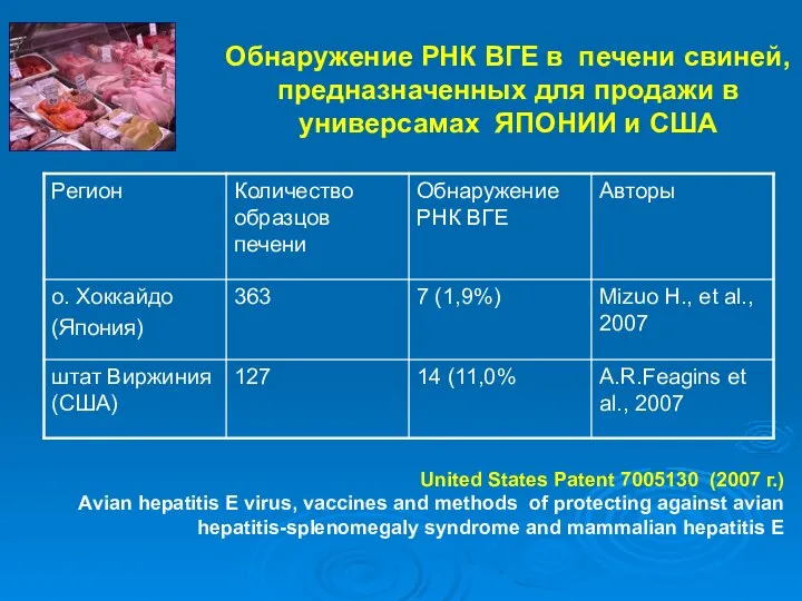 Обнаружение РНК ВГЕ в печени свиней, предназначенных для продажи в универсамах