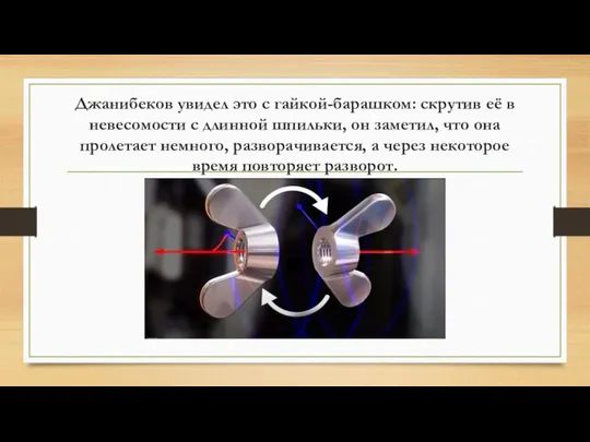 Джанибеков увидел это с гайкой-барашком: скрутив её в невесомости с длинной