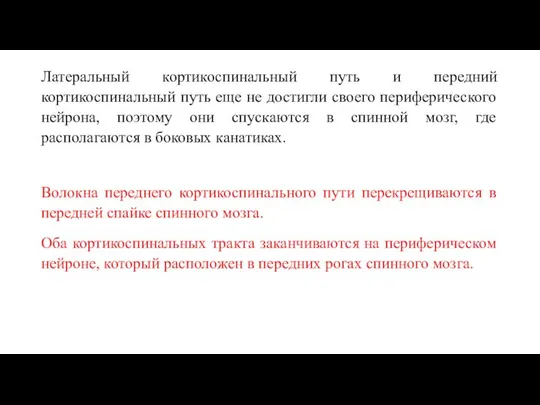 Латеральный кортикоспинальный путь и передний кортикоспинальный путь еще не достигли своего