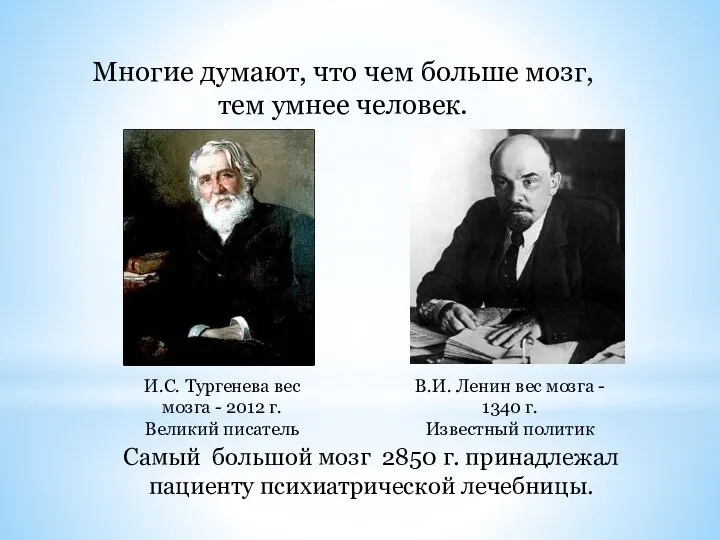 И.С. Тургенева вес мозга - 2012 г. Великий писатель В.И. Ленин