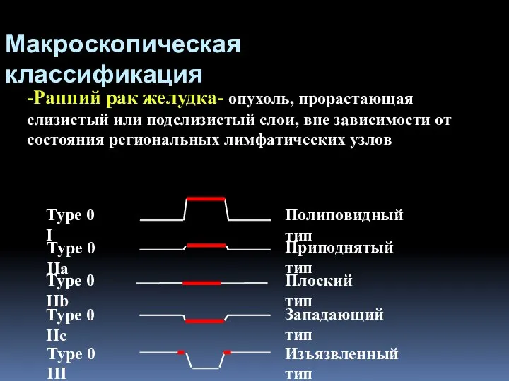 Полиповидный тип Приподнятый тип Западающий тип Плоский тип Изъязвленный тип Type