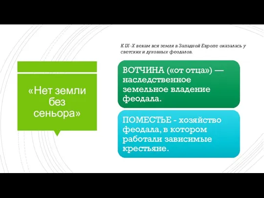 «Нет земли без сеньора» К IX–X векам вся земля в Западной