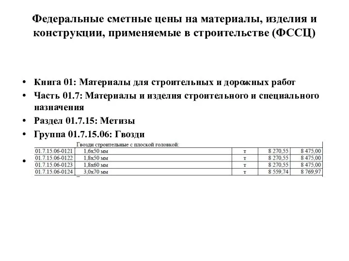 Федеральные сметные цены на материалы, изделия и конструкции, применяемые в строительстве