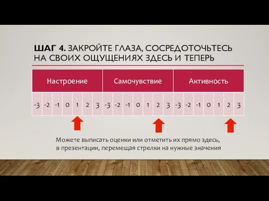 ШАГ 4. ЗАКРОЙТЕ ГЛАЗА, СОСРЕДОТОЧЬТЕСЬ НА СВОИХ ОЩУЩЕНИЯХ ЗДЕСЬ И ТЕПЕРЬ