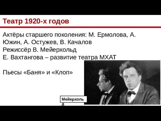 Театр 1920-х годов Актёры старшего поколения: М. Ермолова, А. Южин, А.