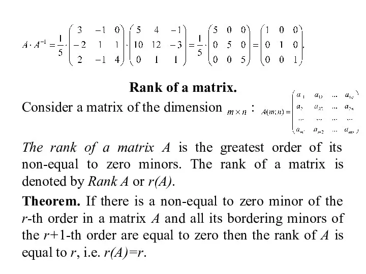 Rank of a matrix. Consider a matrix of the dimension :