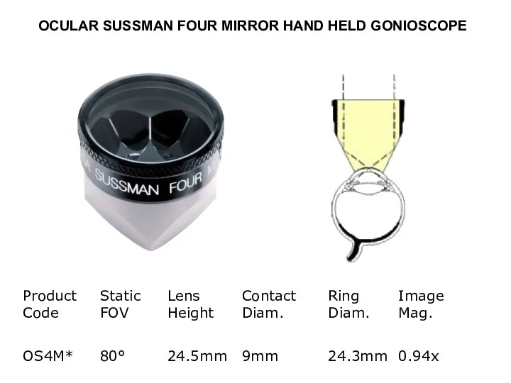 OCULAR SUSSMAN FOUR MIRROR HAND HELD GONIOSCOPE