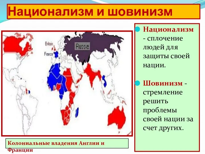 Национализм и шовинизм Национализм - сплочение людей для защиты своей нации.