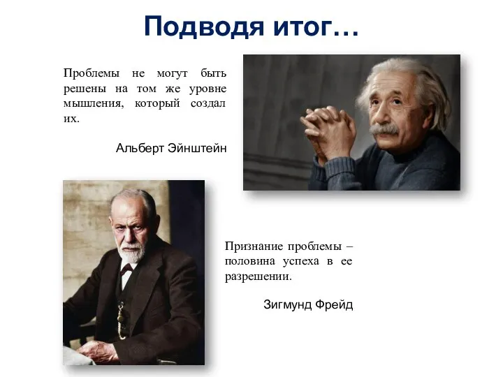 Подводя итог… Признание проблемы – половина успеха в ее разрешении. Зигмунд