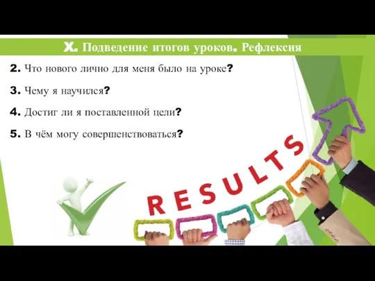 X. Подведение итогов уроков. Рефлексия 2. Что нового лично для меня