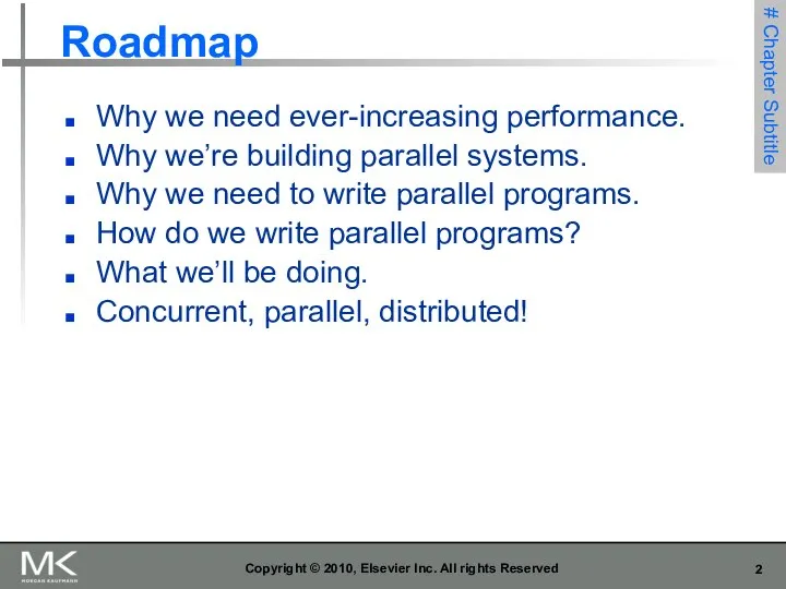 Copyright © 2010, Elsevier Inc. All rights Reserved Roadmap Why we