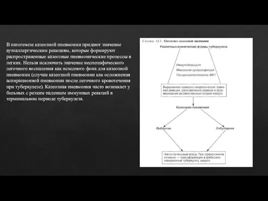 В патогенезе казеозной пневмонии придают значение аутоаллергическим реакциям, которые формируют распространенные