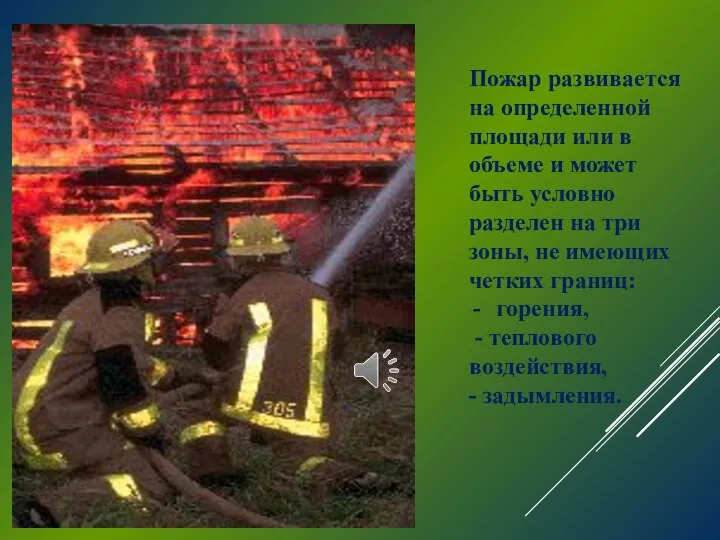 Пожар развивается на определенной площади или в объеме и может быть