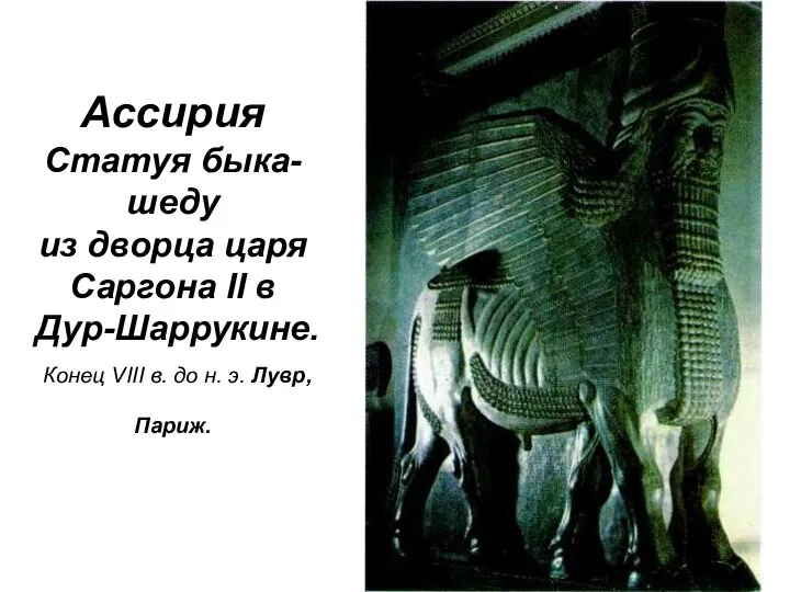 Ассирия Статуя быка-шеду из дворца царя Саргона II в Дур-Шаррукине. Конец