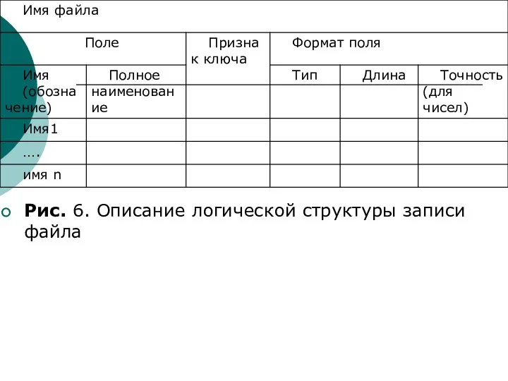 Рис. 6. Описание логической структуры записи файла