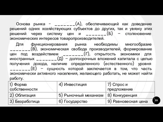 Основа рынка - _______(А), обеспечивающий как доведение решений одних хозяйствующих субъектов