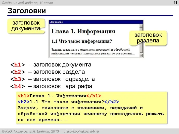 Заголовки заголовок документа заголовок раздела – заголовок документа – заголовок раздела