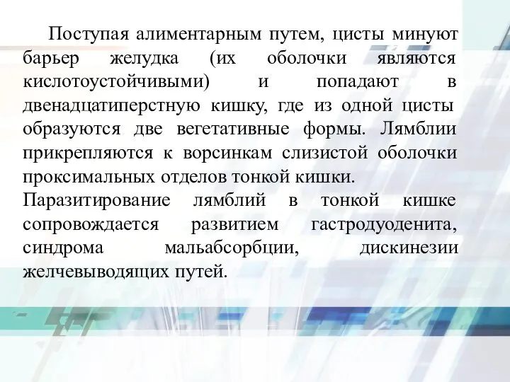 Поступая алиментарным путем, цисты минуют барьер желудка (их оболочки являются кислотоустойчивыми)