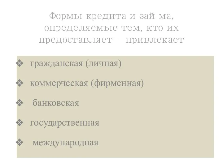 Формы кредита и займа, определяемые тем, кто их предоставляет - привлекает