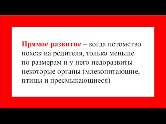 Прямое развитие – когда потомство похож на родителя, только меньше по