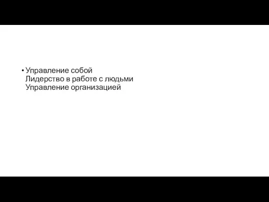 Управление собой Лидерство в работе с людьми Управление организацией