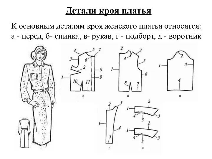 Детали кроя платья К основным деталям кроя женского платья относятся: а