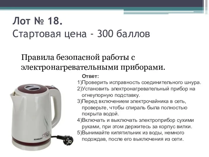 Лот № 18. Стартовая цена - 300 баллов Правила безопасной работы