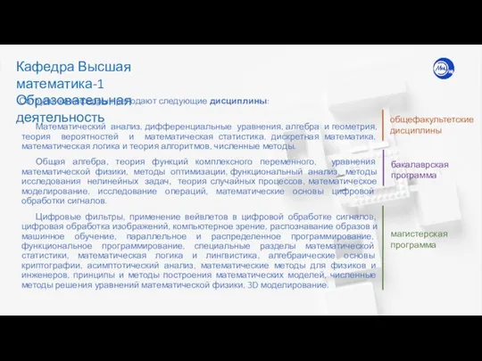 Кафедра Высшая математика-1 Образовательная деятельность Математический анализ, дифференциальные уравнения, алгебра и