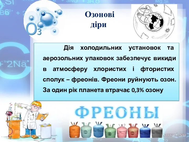 Озонові діри Дія холодильних установок та аерозольних упаковок забезпечує викиди в