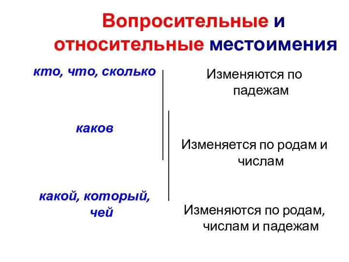 Вопросительные и относительные местоимения кто, что, сколько каков какой, который, чей