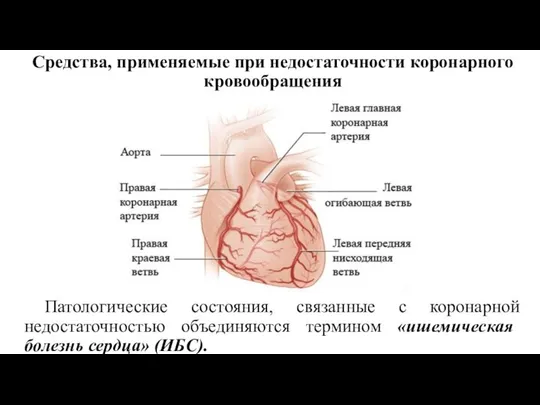 Средства, применяемые при недостаточности коронарного кровообращения Патологические состояния, связанные с коронарной