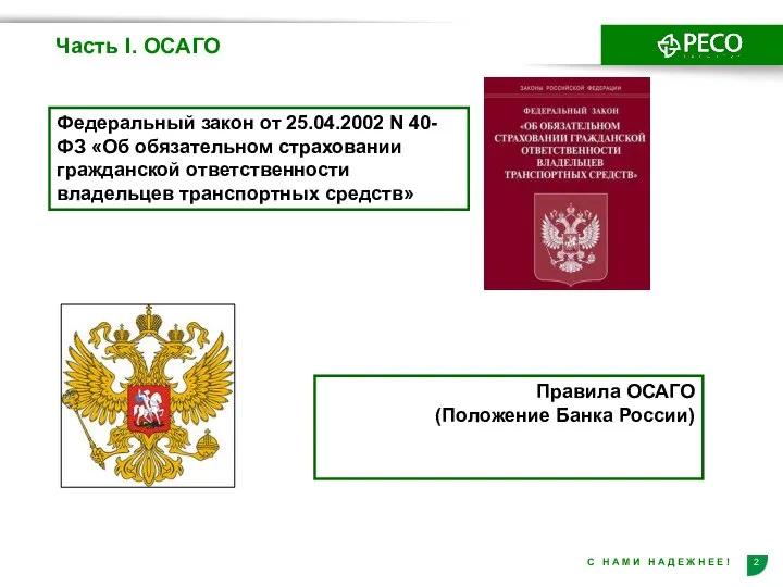 Часть I. ОСАГО Федеральный закон от 25.04.2002 N 40-ФЗ «Об обязательном