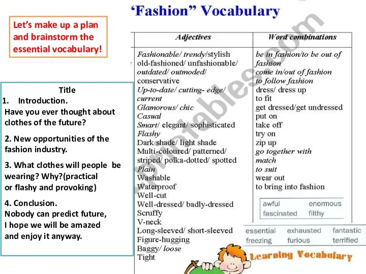 Let’s make up a plan and brainstorm the essential vocabulary! Title