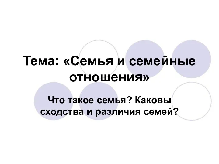 Тема: «Семья и семейные отношения» Что такое семья? Каковы сходства и различия семей?