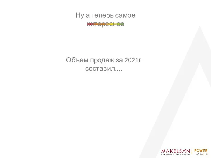 Ну а теперь самое интересное Объем продаж за 2021г составил....