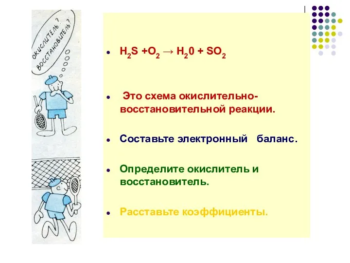 H2S +O2 → H20 + SO2 Это схема окислительно-восстановительной реакции. Составьте