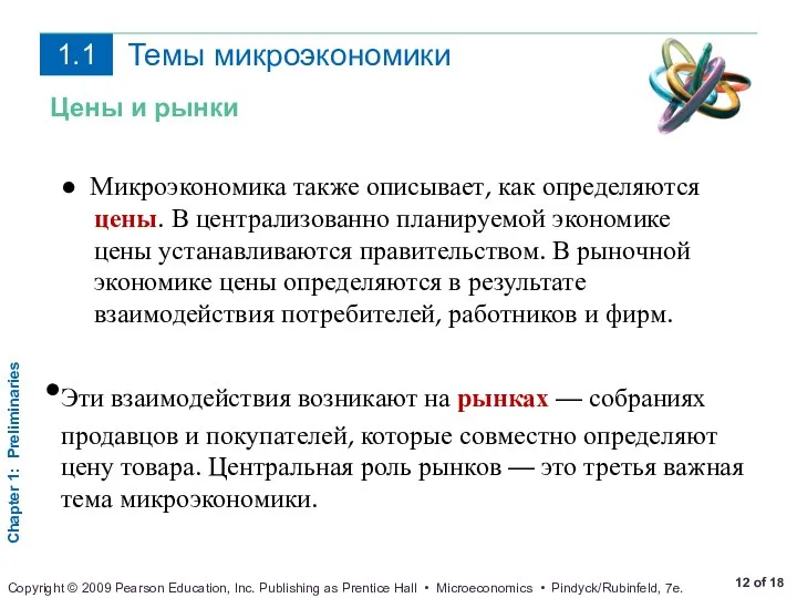 Цены и рынки ● Микроэкономика также описывает, как определяются цены. В