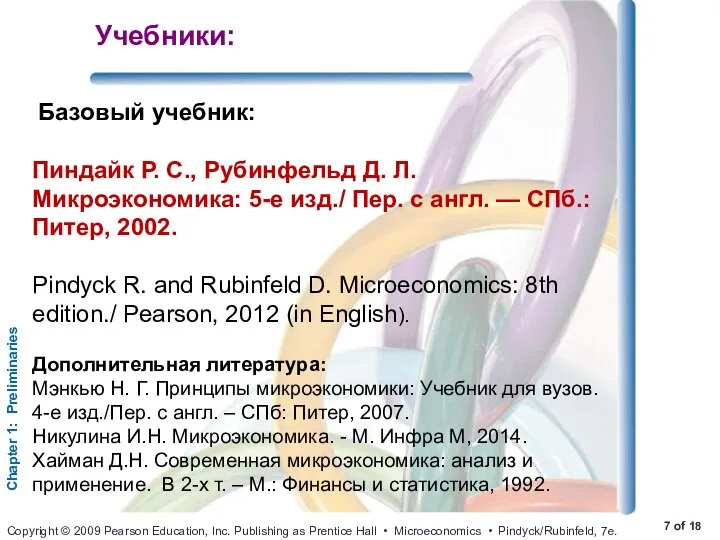 Учебники: Базовый учебник: Пиндайк Р. С., Рубинфельд Д. Л. Микроэкономика: 5-е