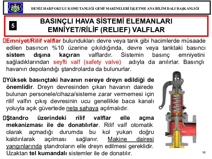 Emniyet/Rilif valflar bulundukları devre veya tank gibi hacimlerde müsaade edilen basıncın