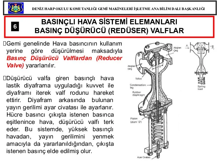 Gemi genelinde Hava basıncının kullanım yerine göre düşürülmesi maksadıyla Basınç Düşürücü