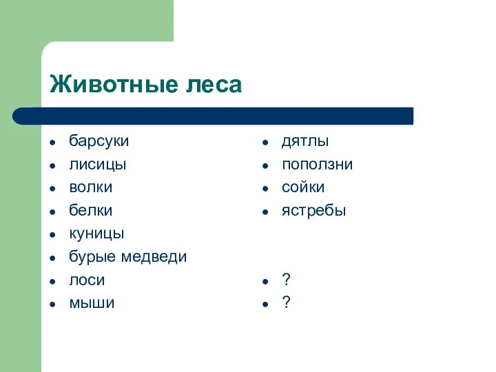 Животные леса барсуки лисицы волки белки куницы бурые медведи лоси мыши